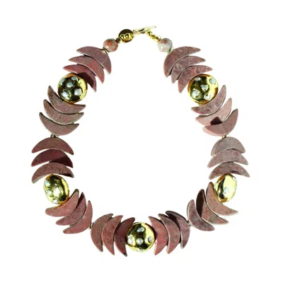 Edgar Navarro Jewelry Women's Gold / Pink Edgar Navarro Moon Phases Necklace With Pink Jasper And Gold-plated Pearl Encrus In Multi