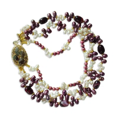 Edgar Navarro Jewelry Women's Gold / White / Purple Navarro Four-layer White & Magenta Pearl Necklace With Labradorite Cla In Multi