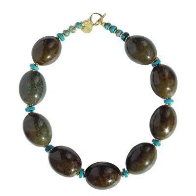 Edgar Navarro Jewelry Women's Green / Brown / Blue Navarro Oval Ceramic & Turquoise Statement Necklace