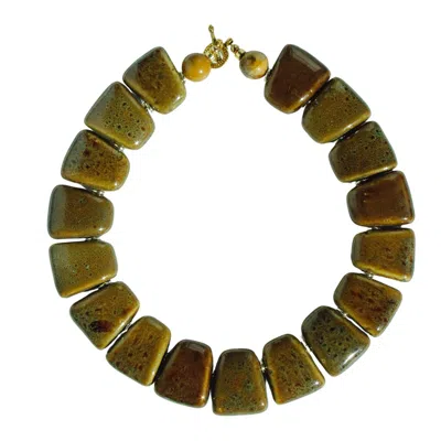 Edgar Navarro Jewelry Women's Green / Neutrals / Brown Navarro Green Trapezoid Ceramic Statement Necklace With Jasper Ston