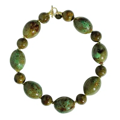 Edgar Navarro Jewelry Women's Green / Yellow / Gold Navarro Green Oval Ceramic Statement Necklace