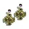 Edgar Navarro Jewelry Women's Purple / Green / Gold Navarro Labradorite Cross Earrings With Amethyst Stud Base In Green