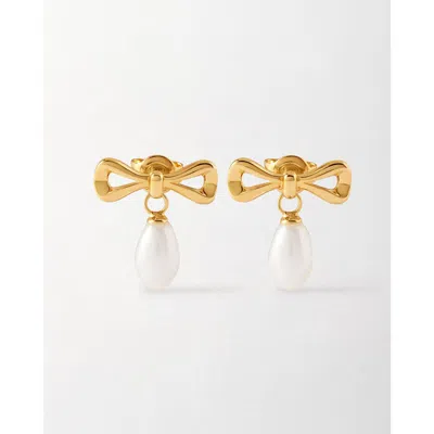 Edge Of Ember Bow Pearl Earrings In Gold