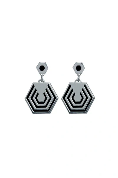 Edge Only Women's Hexagon Drop Earrings Black - Sterling Silver