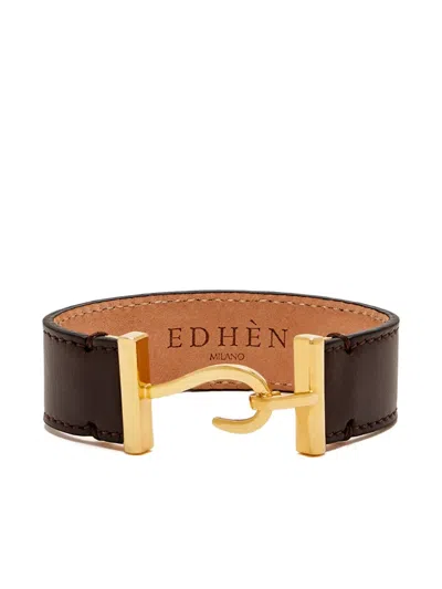 Edhen Milano Leather Hook-clasp Bracelet In Brown
