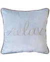 Edie Home Discontinued  'relax' Embroidered Typography Decorative Pillow In Blue