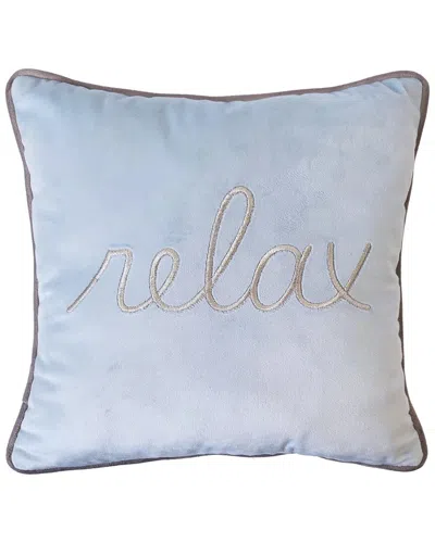 Edie Home Discontinued  'relax' Embroidered Typography Decorative Pillow In Blue
