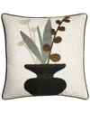 Edie Home Edie@home Embroidered Potted Ferns Pillow Cover In Brown
