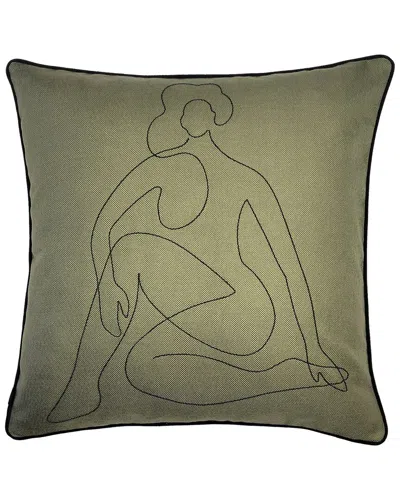 Edie Home Edie@home Embroidered Relaxed Figure Pillow Cover In Green
