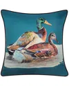 EDIE HOME EDIE@HOME WATERCOLOR DUCKS PRINT WITH RIBBON EMBROIDERY DECORATIVE PILLOW