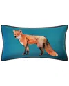 Edie Home Edie@home Watercolor Fox Print With Ribbon Embroidery Decorative Pillow In Blue