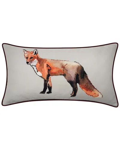 Edie Home Edie@home Watercolor Fox Print With Ribbon Embroidery Decorative Pillow In Brown