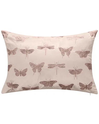 Edie Home Embroidered Butterflies And Moths / Zippered Shell Decorative Pillow In Blush