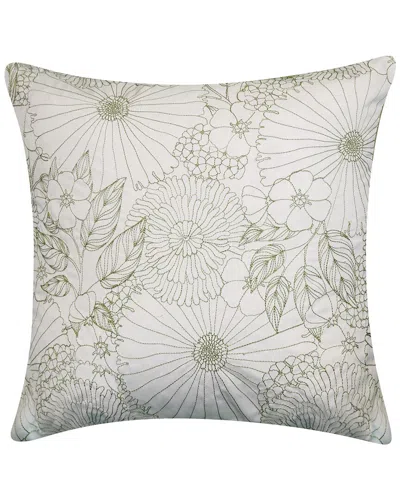 Edie Home Fine Line Embroidered Floral Indoor & Outdoor Decorative Pillow In Green