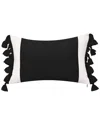 Edie Home Indoor & Outdoor Colorblock Tassel Fringe Lumbar Decorative Pillow In Black