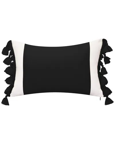 Edie Home Indoor & Outdoor Colorblock Tassel Fringe Lumbar Decorative Pillow In Black