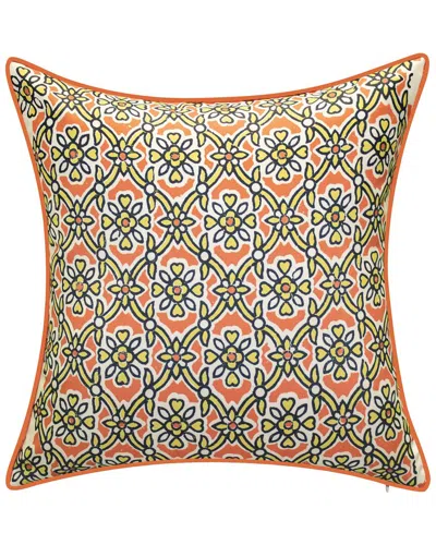 Edie Home Edie @ Home Indoor/outdoor Antique Tile Print Decorative Reversible Pillow In Orange