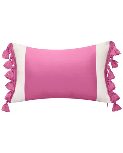 Edie Home Indoor/outdoor Colorblock Tassel Fringe Lumbar Decorative Pillow In Fuchsia