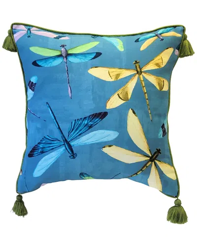 Edie Home Edie @ Home Indoor/outdoor Colorful Dragonflies Decorative Pillow In Blue