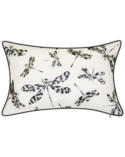Edie Home Indoor/outdoor Embroidered Dragonflies Decorative Pillow In Black