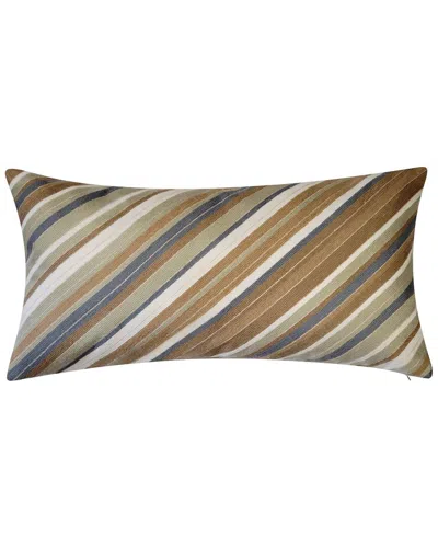 Edie Home Edie @ Home Indoor/outdoor Ombre Bias Crewel Embroidered Stripe Decorative  Pillow In Brown