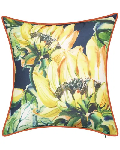 Edie Home Indoor/outdoor Sunflower Watercolor Reversible Decorative Pillow In Multi