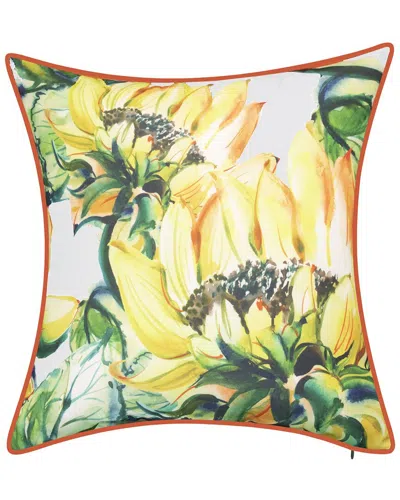 Edie Home Indoor/outdoor Sunflower Watercolor Reversible Decorative Pillow In Multi
