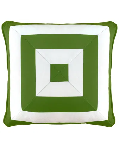 Edie Home Outdoor Reversible Raffia Mitered Stripe Decorative Pillow In Green