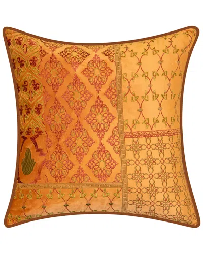 EDIE HOME EDIE HOME VELVET PATCHWORK EMBROIDERED DECORATIVE PILLOW