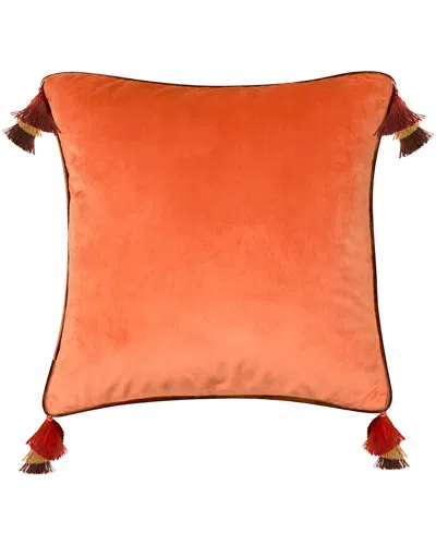 Edie Home Velvet Reversible Tassel Decorative Pillow In Orange