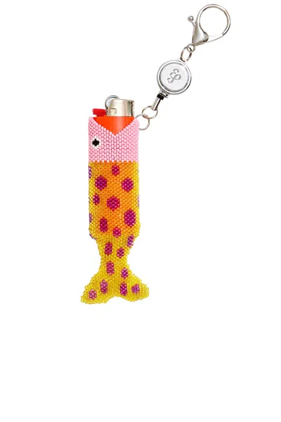 Edie Parker Beaded Fish Retractable Lighter Keychain In Multi