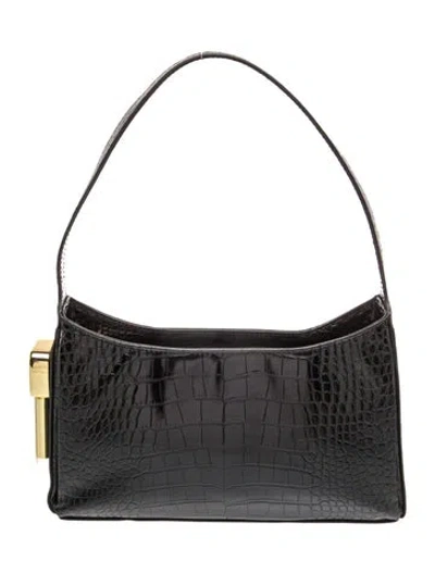 Pre-owned Edie Parker Embossed Leather Shoulder Bag In Black