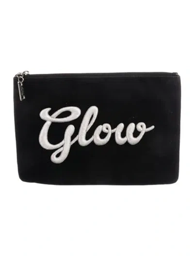 Pre-owned Edie Parker Embroidered Canvas Cosmetic Bag In Black