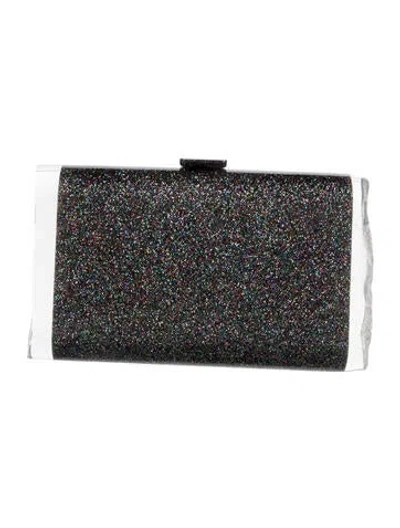 Pre-owned Edie Parker Glitter Mirror Clutch In Clear/silver