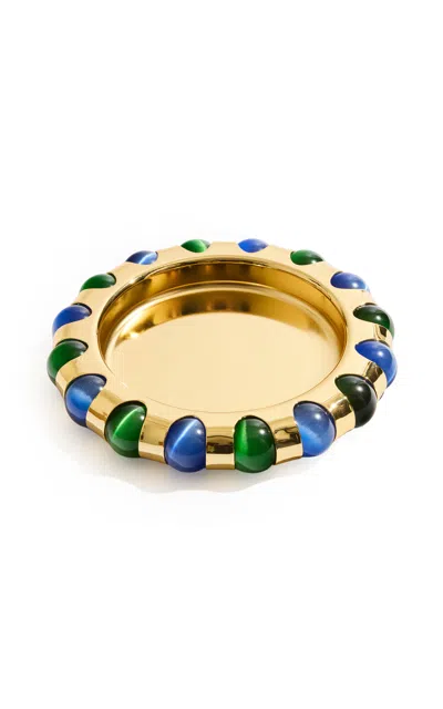 Edie Parker Lagoon Marbles Glass-embellished Brass Dish In Multi