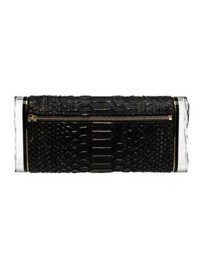 Pre-owned Edie Parker Python Clutch In Black