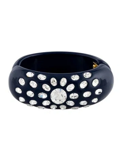 Pre-owned Edie Parker Resin & Crystal Hinge Bangle Bracelet, 6.5" In Blue