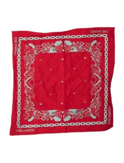 Pre-owned Edie Parker Silk Graphic Print Scarf In Red
