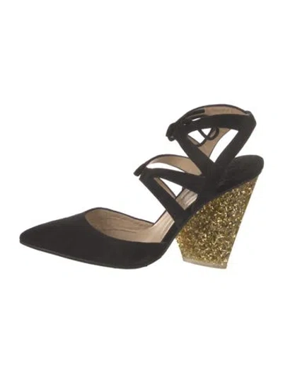 Pre-owned Edie Parker Suede Slingback Pumps In Black