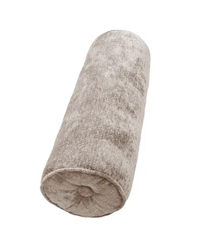 Ediehome Delmonico Chenille Lumbar Neck Roll Decorative Pillow, 8" X 24" In Gray