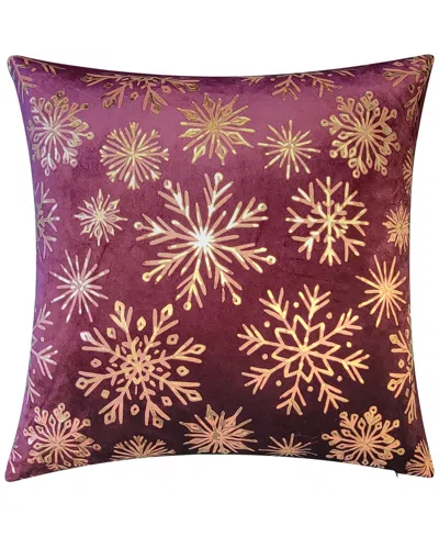 Ediehome Snowflakes Velvet Foil Print Holiday Decorative Pillow, 18" X 18" In Red