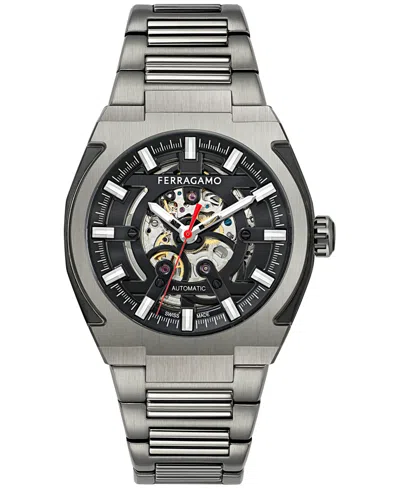 Edifier Men's Swiss Automatic Supreme Skeleton Gunmetal Ion Plated Stainless Steel Bracelet Watch 43mm