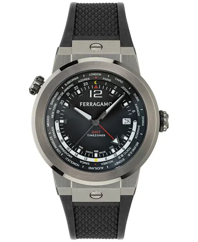 Edifier Men's Swiss F-80 Gmt Worldtime Blue Silicone Watch 43mm In Gun