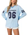 Edikted Cali 06 Oversize Long Sleeve Cotton Graphic Football T-shirt In Light Blue