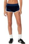 Edikted 08 Velour Shorts In Navy
