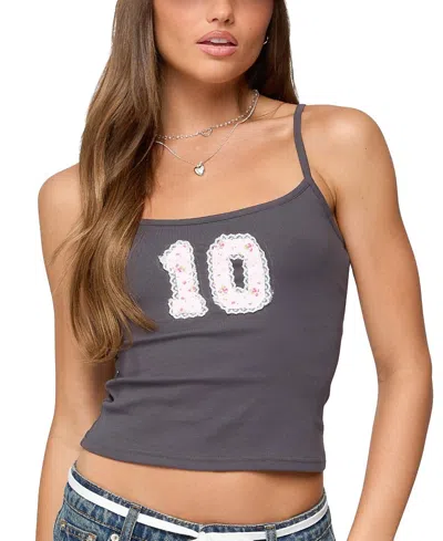 Edikted 10 Floral Lacey Patch Tank Top In Gray