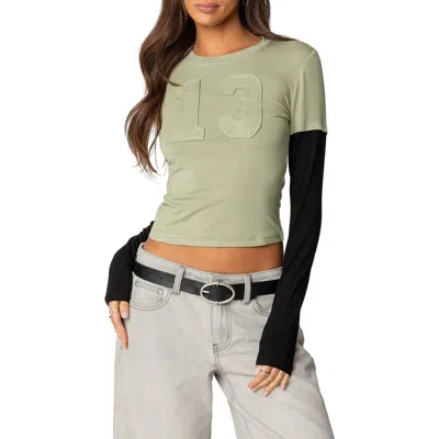 Edikted 13 Layered Long Sleeve T Shirt In Olive