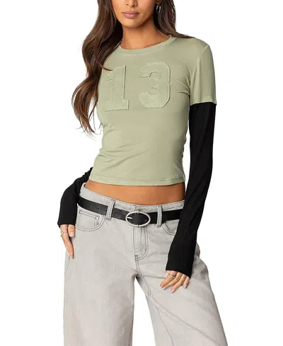 Edikted 13 Layered Long Sleeve T Shirt In Olive