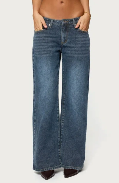 Edikted 1980 Leopard Patch Low Rise Jeans In Blue