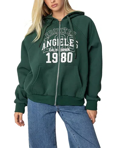 Edikted 1980 Graphic Oversize Zip Hoodie In Dark-green